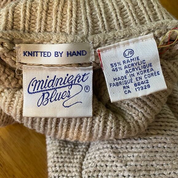 Vintage Midnight Blues Women's Argyle Turtleneck Sweater Large Knitted by Hand - Picture 8 of 10